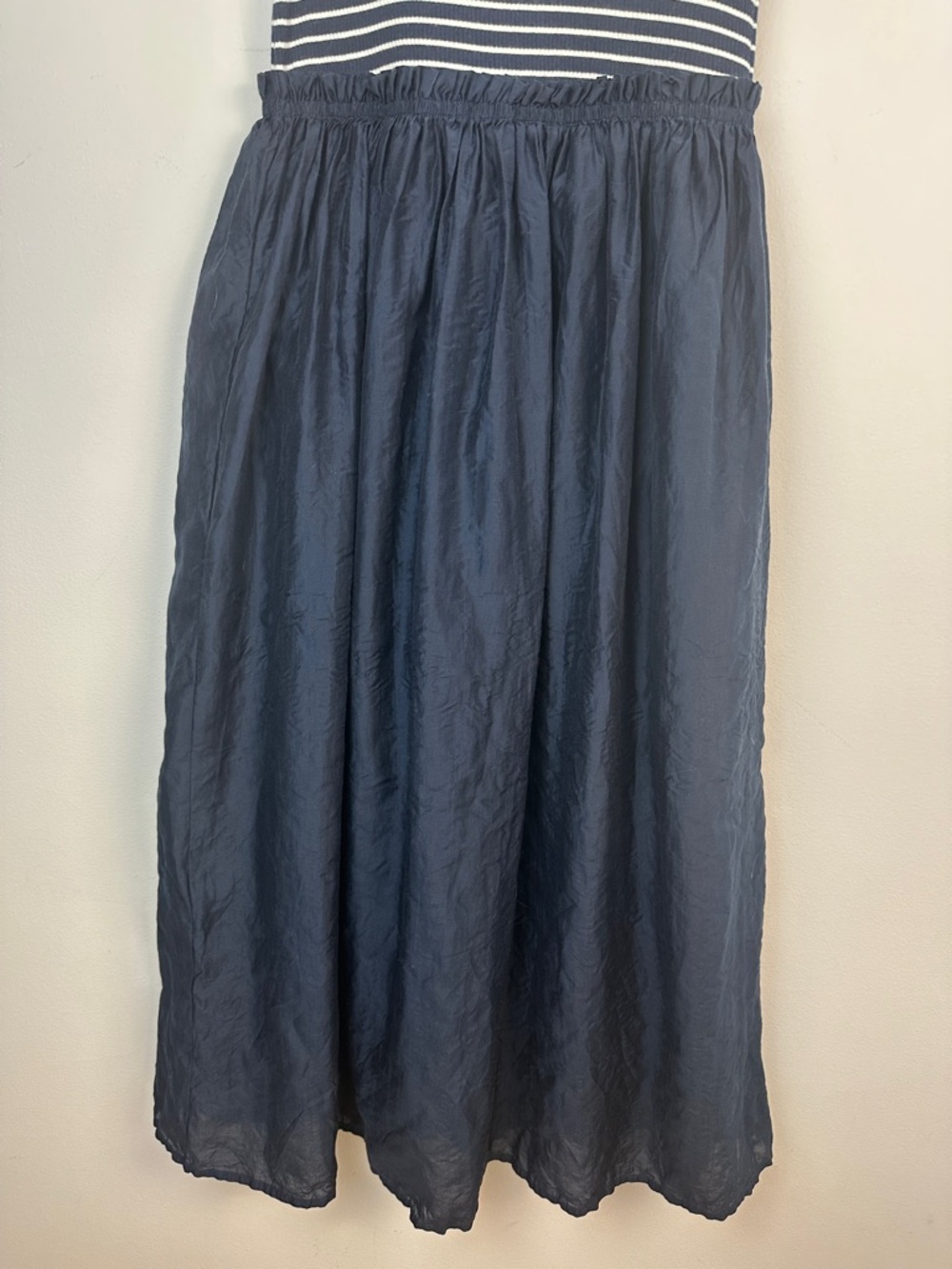 J.Crew Gathered Waist Mixy Dress Ribbed Knit Top Crinkly Sheer Skirt Lined MED - Picture 6 of 16